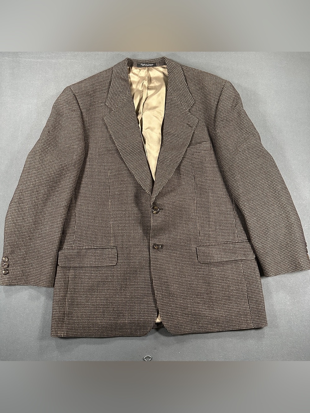 44R Men's Vintage Kasper Collection Blazer Brown tweed 100% Wool Sport Coat
